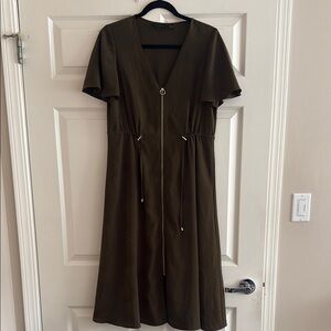 Olive Green V-Neck Dress